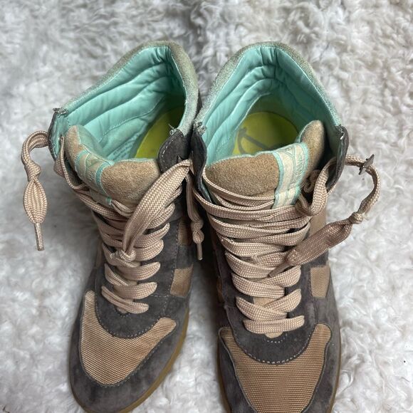 Sam Edelman leather suede gray & mint green &fabric tan lace up wedge bo… - Picture 3 of 14